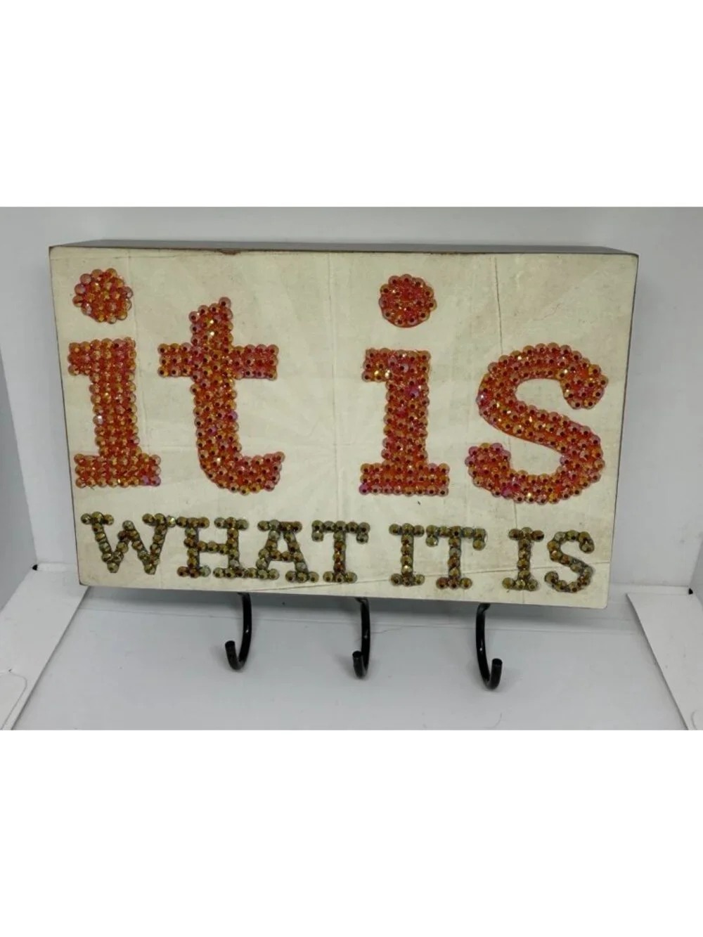 Key Holder Wall Mount : It Is What It Is Handmade Bedazzled Diamond Art Beads